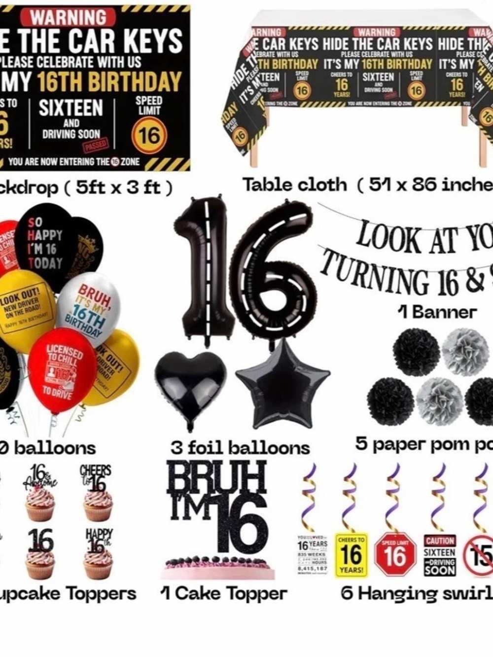 16th Birthday Party Decorations Set